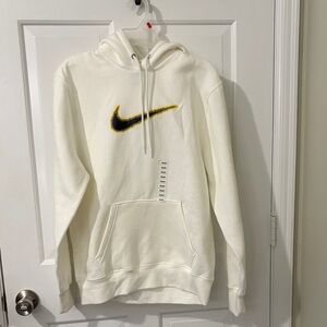 Nike White Hoodie with Black and Gold Logo